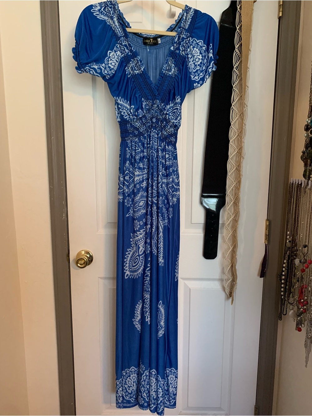 Jessica Blue Paisley Maxi Dress with V-Neck